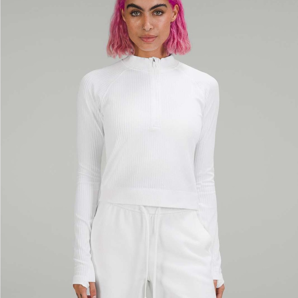 Lululemon Rest Less Cropped Half Zip Color Rib White Sz Small